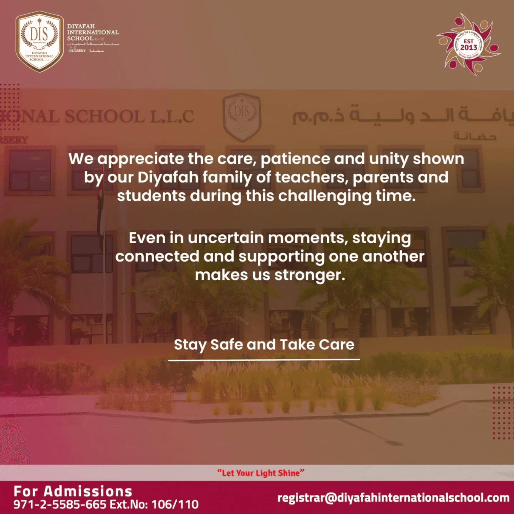 Thank you to our parents, students, staff, and the UAE